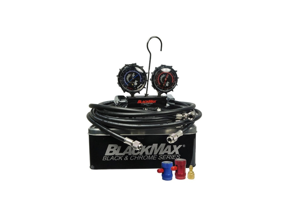 UVEIW BlackMax™ Series Manifold for HFO , 2 1/2" 68mm, R-1234YF Gauges, 8' Hoses, Manual Couplers